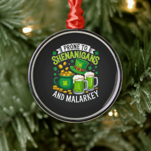 Irish Gnome St Patricks Prone to Shenanigans  Metal Tree Decoration