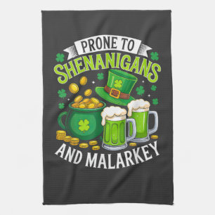 Irish Gnome St Patricks Prone to Shenanigans Tea Towel