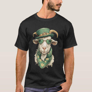 Irish Goat with Hearts Sunglasses Shamrocks St Pat T-Shirt