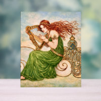 Irish Goddess Playing Harp – Celtic Art Nouveau