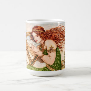 Irish Goddess Playing Harp – Celtic Art Nouveau  Coffee Mug