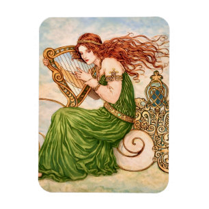 Irish Goddess Playing Harp – Celtic Art Nouveau Magnet