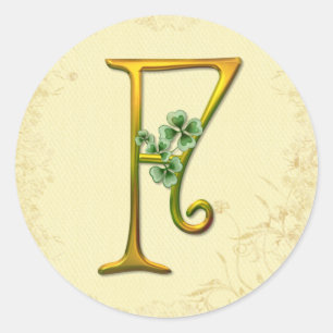 Irish Gold Monogram F Classic Round Sticker