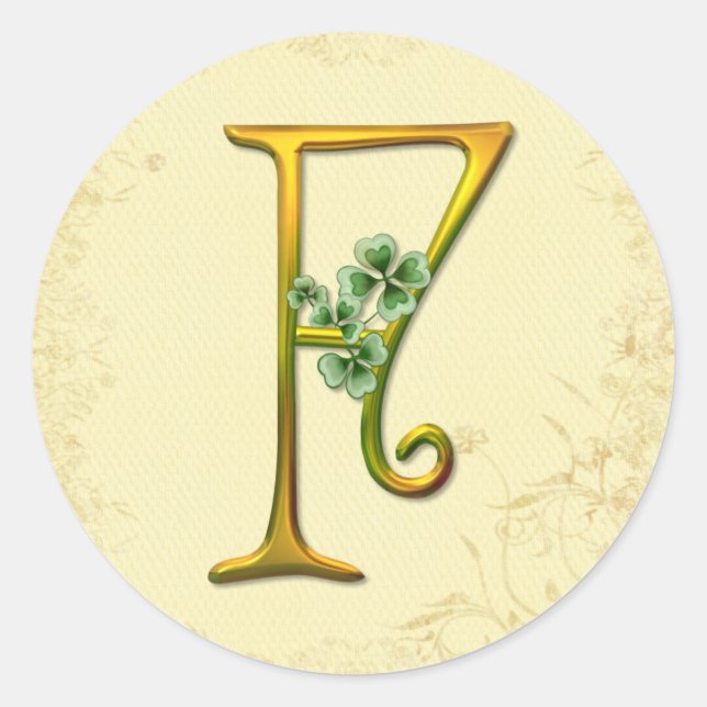 Irish Gold Monogram F Classic Round Sticker (Front)
