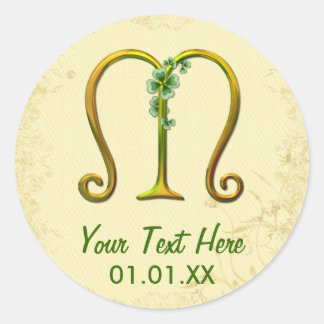 Irish Gold Monogram M Classic Round Sticker