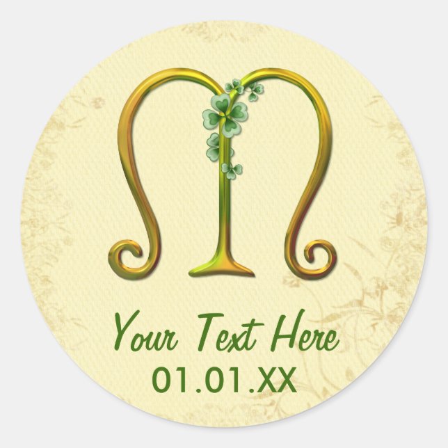 Irish Gold Monogram M Classic Round Sticker (Front)