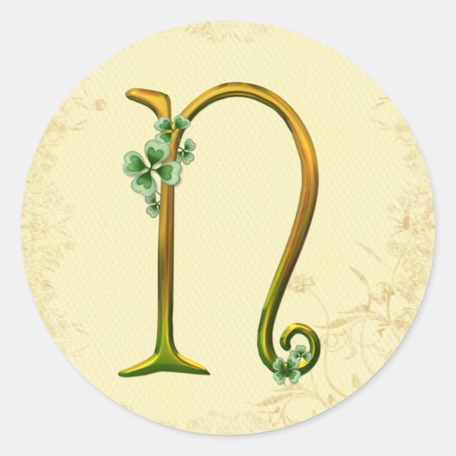 Irish Gold Monogram N Classic Round Sticker (Front)