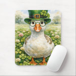 Irish Goose in Shamrock Field Mouse Pad<br><div class="desc">A goose stands charmingly amidst a field of clover, wearing a vibrant green hat adorned with shamrocks. Its round glasses add a whimsical touch</div>