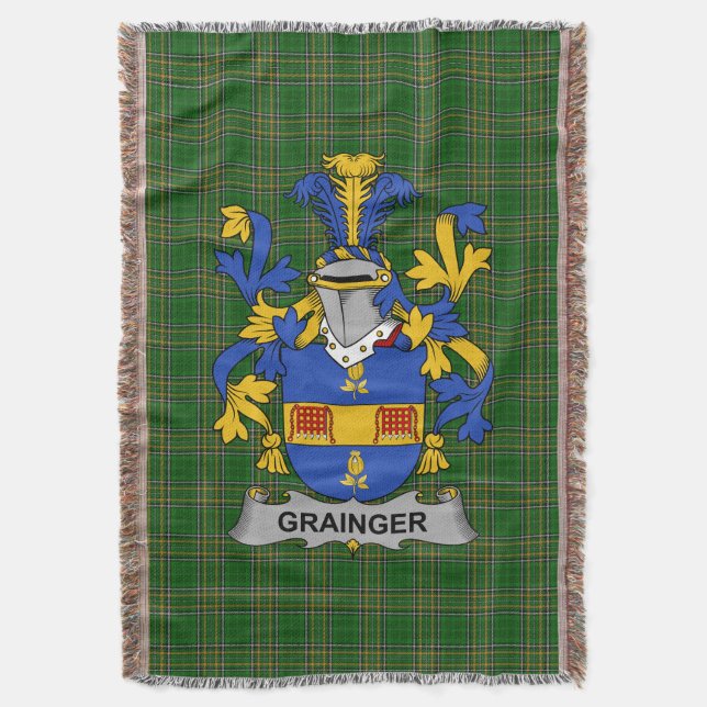  Irish Grainger Coat of Arms Family Crest Ireland Throw Blanket (Front Vertical)