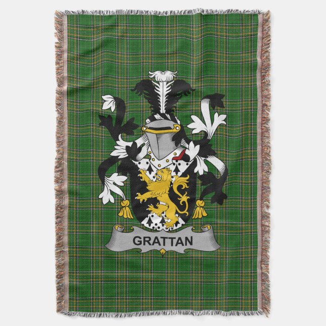  Irish Grattan or McGrattan Coat of Arms Family Cr Throw Blanket (Front Vertical)