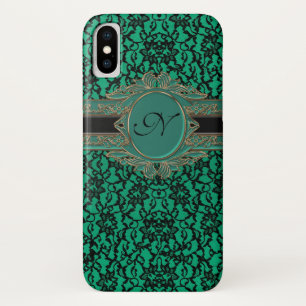 Irish Green and Black Lace Monogram iPhone X Case