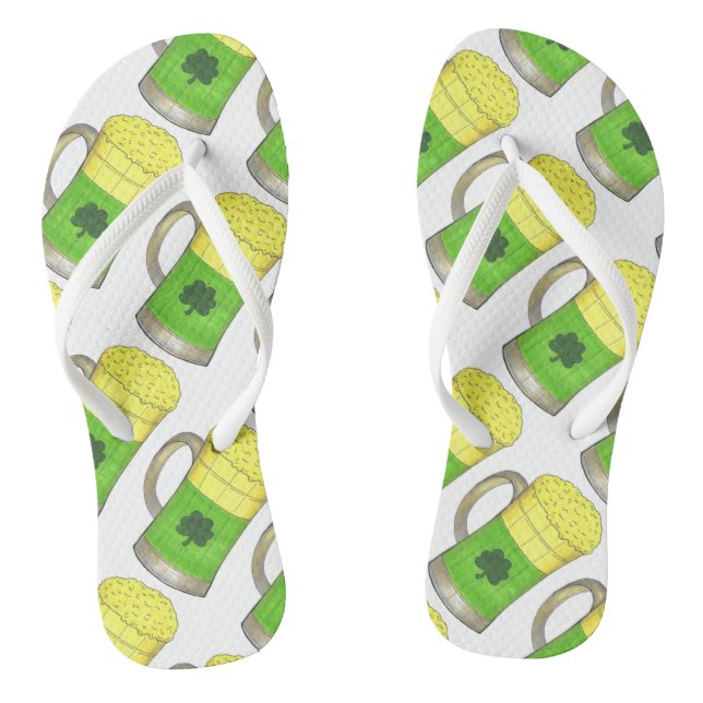 Irish Green Beer Mug St. Paddy's Day Bottoms Up Jandals (Footbed)