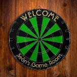Irish Green Black Custom Metal Cage Dorm Game Room Dartboard<br><div class="desc">Create your own custom, personalised, fun, cool, stylish, irish green and black colour, regulation size (18"diameter, 1"h) aluminium frame metal cage dart board. Comes with 6 brass darts (3 American flag dart flights and 3 UK dart flights). You may mount it anywhere – above your wastebasket at work or on...</div>