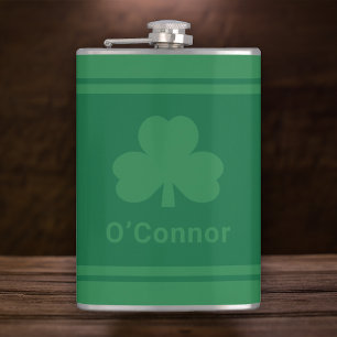 Irish Green Clover Personalised Last Name Hip Flask