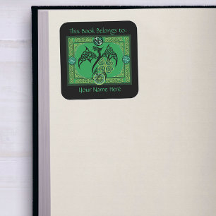 Irish Green Dragon Celtic Bookplate  Square Sticker