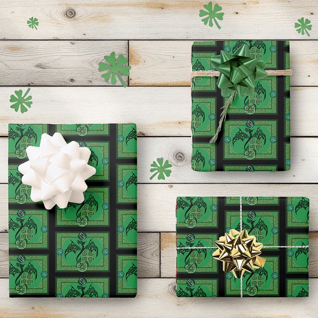 Irish Green Dragon Celtic Wrapping Paper Sheet (Creator Uploaded)