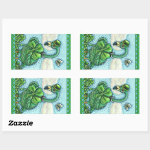 IRISH GREEN FLAMINGO, CUTE HAPPY ST. PATRICK'S DAY RECTANGULAR STICKER