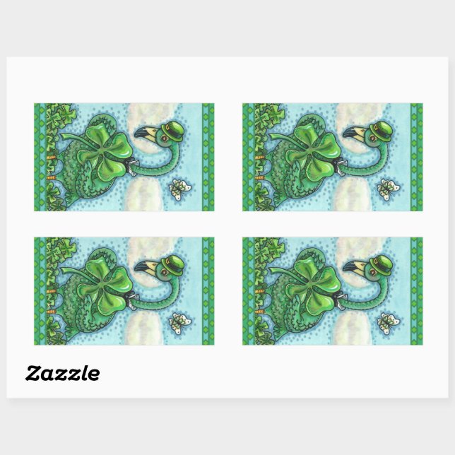 IRISH GREEN FLAMINGO, CUTE HAPPY ST. PATRICK'S DAY RECTANGULAR STICKER (Sheet)