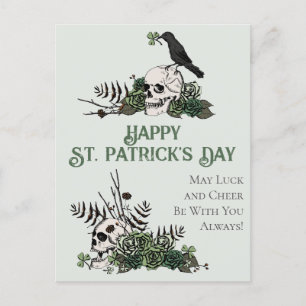 Irish Green Floral Skulls Happy St. Patrick's Day Postcard
