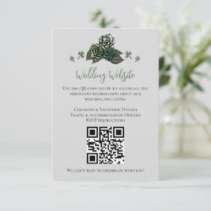 Irish Green Floral Skulls Wedding Website QR Code Enclosure Card