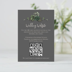 Irish Green Floral Skulls Wedding Website QR Code Enclosure Card