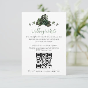 Irish Green Floral Skulls Wedding Website QR Code Enclosure Card