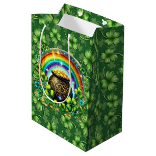 Irish Green Four Leaf Clover Medium Gift Bag