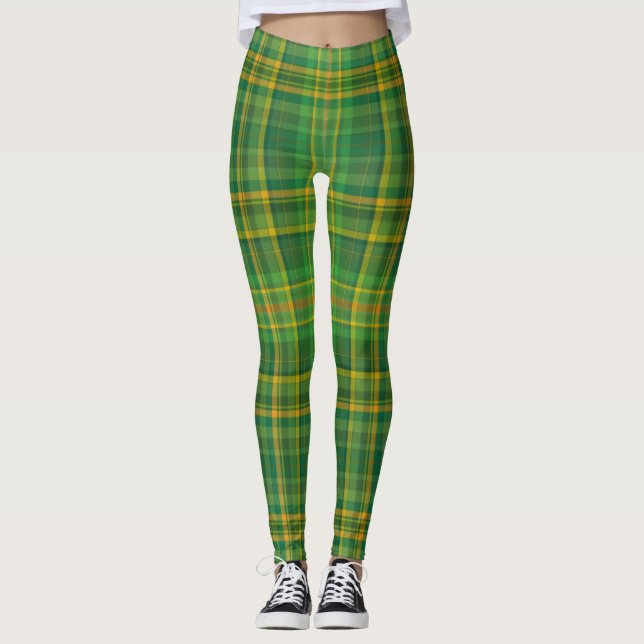 Irish Green Plaid (Tartan) Custom Leggings (Front)