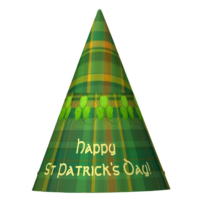 Irish Green Plaid (Tartan) Custom Party Hat (Front)