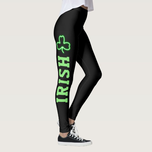 Irish Green Shamrock Black St Patricks Day Leggings (Right)
