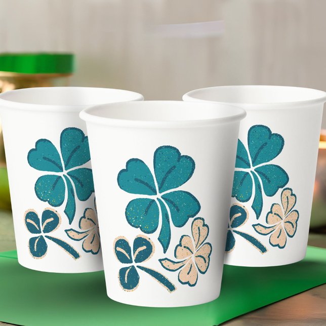Irish Green Shamrock Clover Drawing Paper Cups (Creator Uploaded)