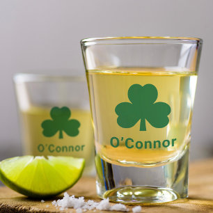 Irish Green Shamrock Custom Last Name Shot Glass