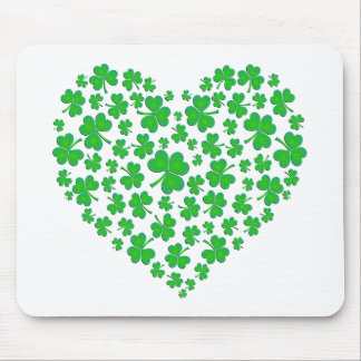Irish Green Shamrock Heart Mouse Pad