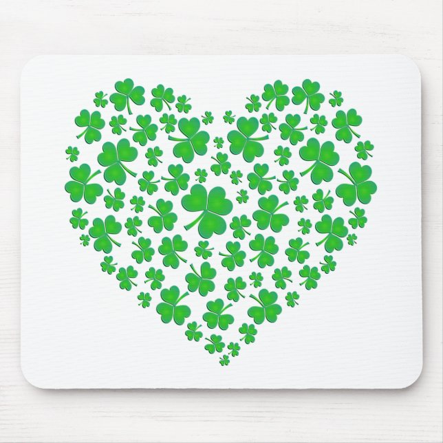 Irish Green Shamrock Heart Mouse Pad (Front)