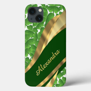 Irish green shamrock pattern personalised iPhone 13 case