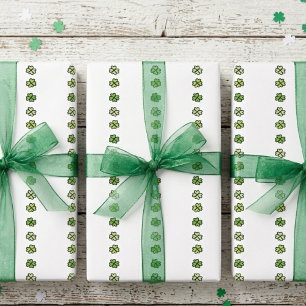 Irish Green Shamrock Stripes Wrapping Paper