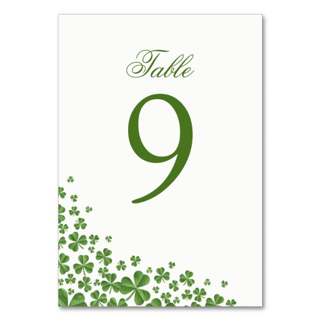 Irish Green Shamrock Wedding Table Number (Front)