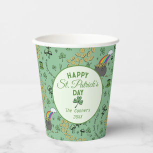 Irish Green Shamrocks Gold Coins Paper Cups 
