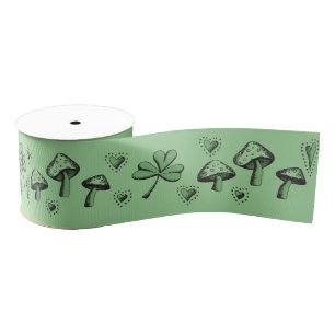 Irish Green Shamrocks Hearts and Mushrooms 3" Grosgrain Ribbon