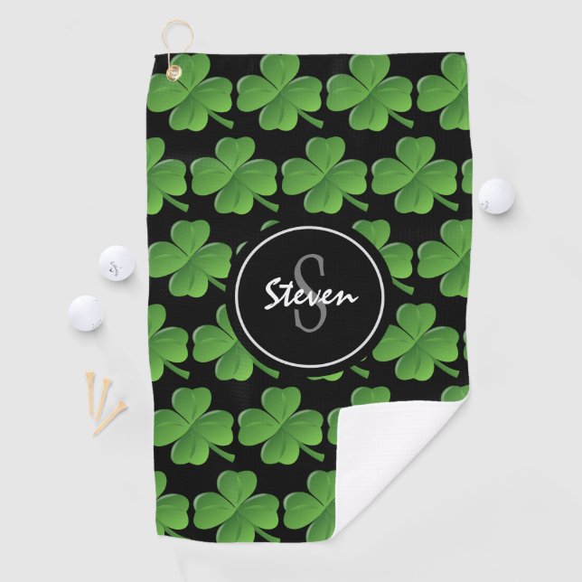 Irish Green Shamrocks St Patricks Day Monogram Golf Towel (InSitu)
