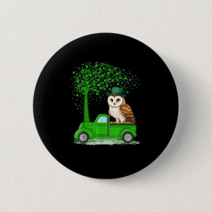 Irish Green Truck On Owl Bird St Patrick's Day Tre 6 Cm Round Badge