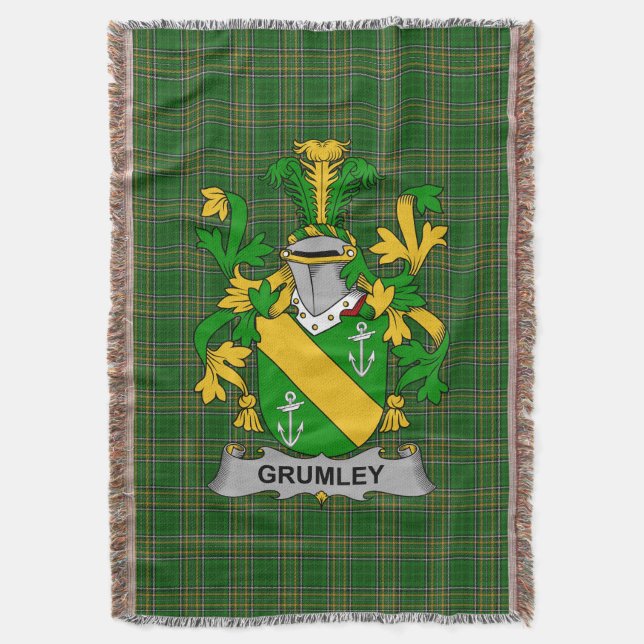  Irish Grumley Coat of Arms Family Crest Ireland Throw Blanket (Front Vertical)