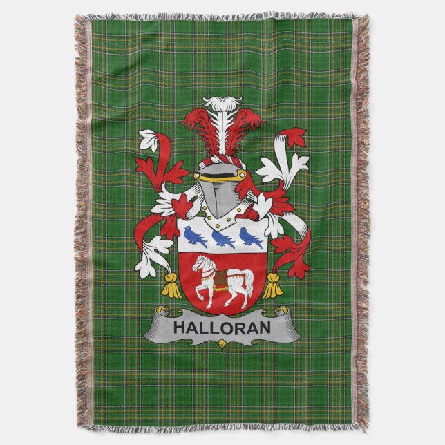  Irish Halloran or O_Halloran Coat of Arms Family  Throw Blanket (Front Vertical)