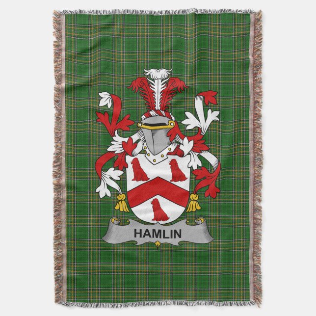  Irish Hamlin or O_Hamlin Coat of Arms Family Cres Throw Blanket (Front Vertical)