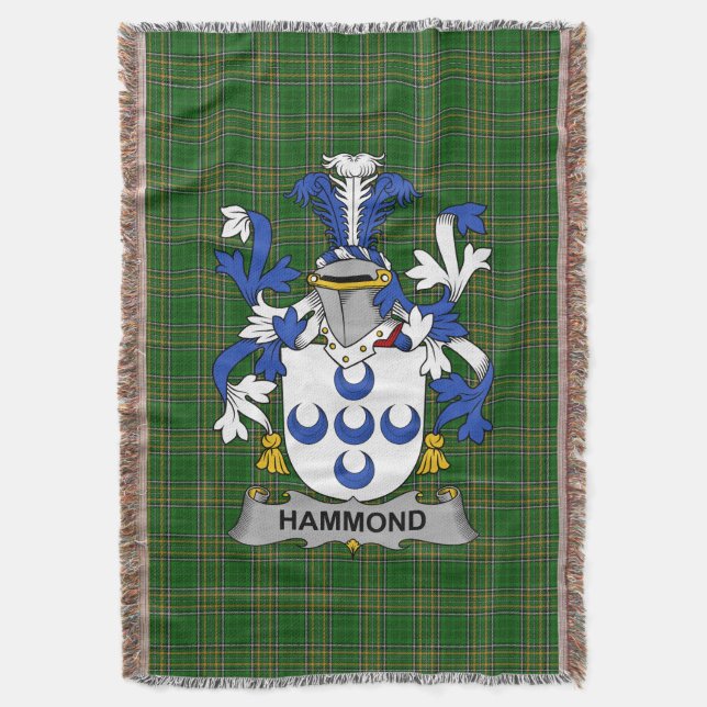  Irish Hammond Coat of Arms Family Crest Ireland Throw Blanket (Front Vertical)