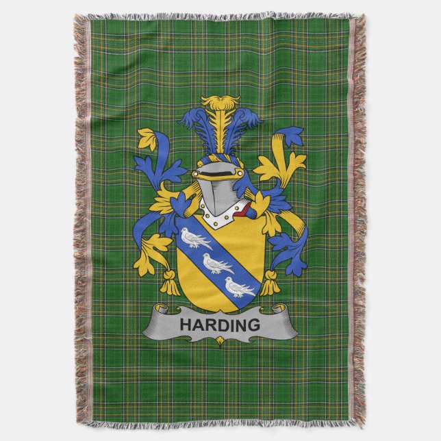 Irish Harding Coat of Arms Family Crest Ireland Throw Blanket (Front Vertical)