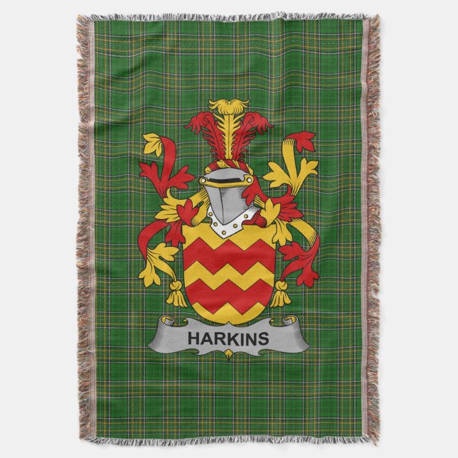  Irish Harkins or O_Harkin Coat of Arms Family Cre Throw Blanket (Front Vertical)