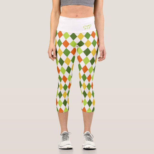 Irish Harlequin Diamonds INITIALS St Patricks Fun Capri Leggings (Front)