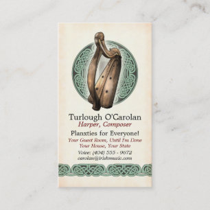 Irish Harp Business Cards, Style 1, Vertical Card
