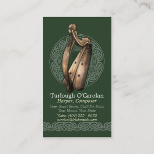 Irish Harp Business Cards, Style 2, Vertical Card
